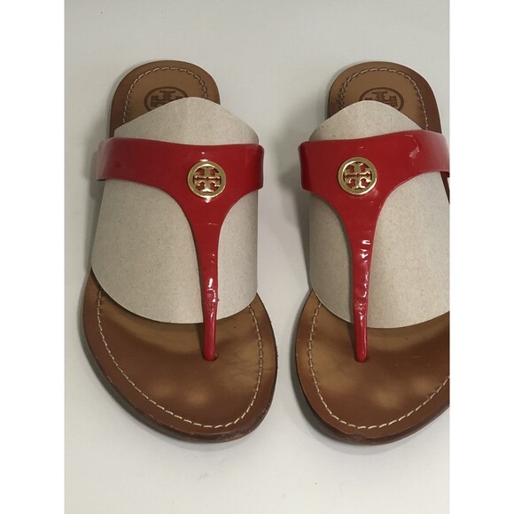 Tory Burch Cameron  Sandal Red Patent Leather Size 9.5 - Picture 1 of 15